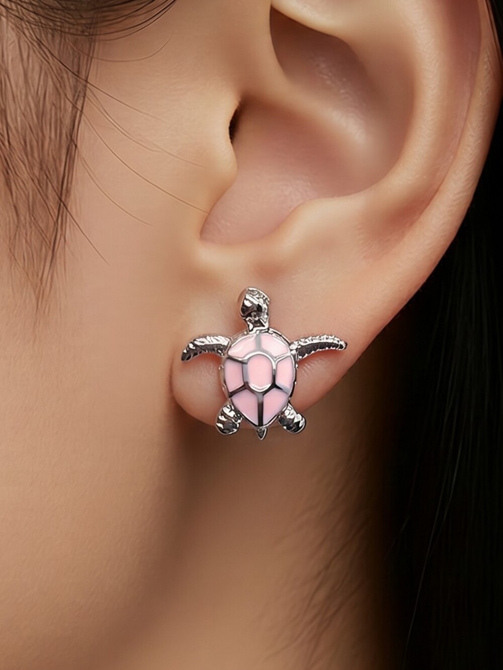 Pink Sea Turtle Earrings Silver Enamel Stud Coastal Ocean Beach Turtle Jewelry